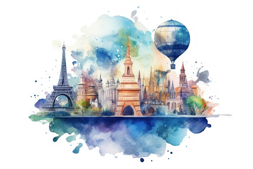Globe with tourist attractions painting travel transportation. AI generated Image by rawpixel.