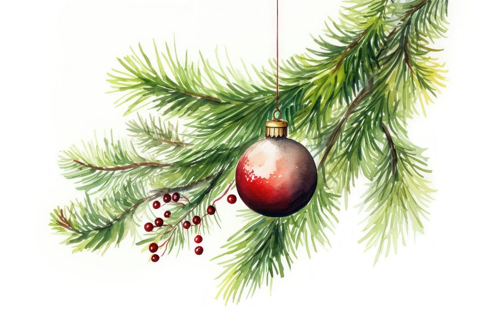 Christmas tree branch and bauble christmas plant white background. AI generated Image by rawpixel.