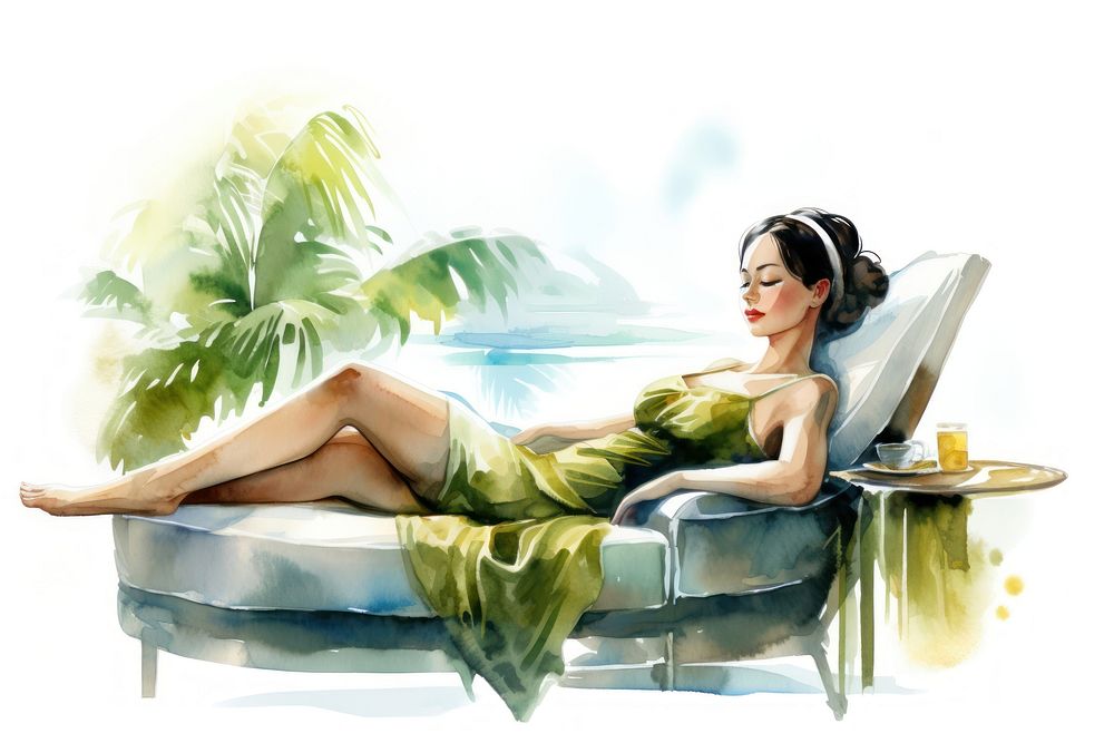 Woman relaxing at a spa sunbathing furniture adult. AI generated Image by rawpixel.