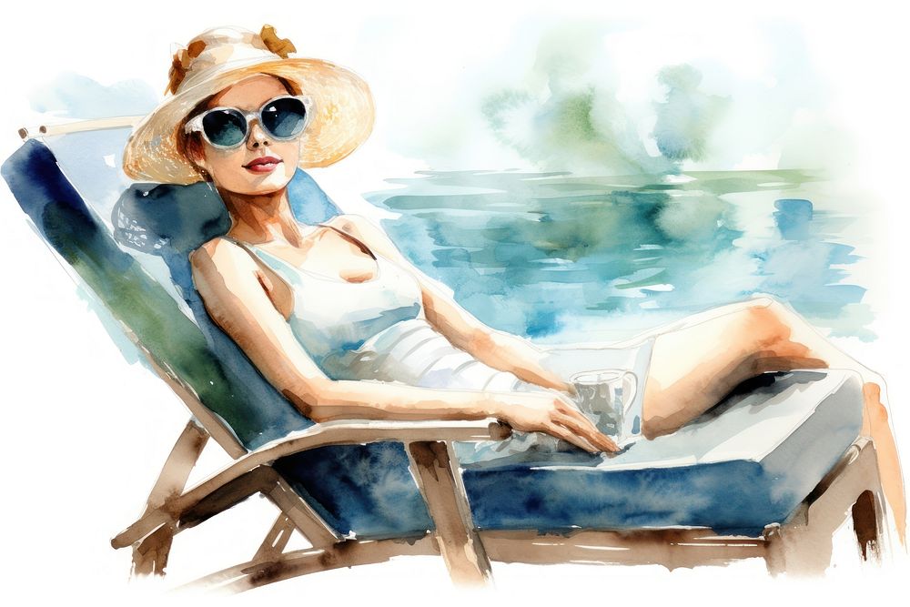 Woman relaxing at a spa sunglasses sunbathing furniture. AI generated Image by rawpixel.