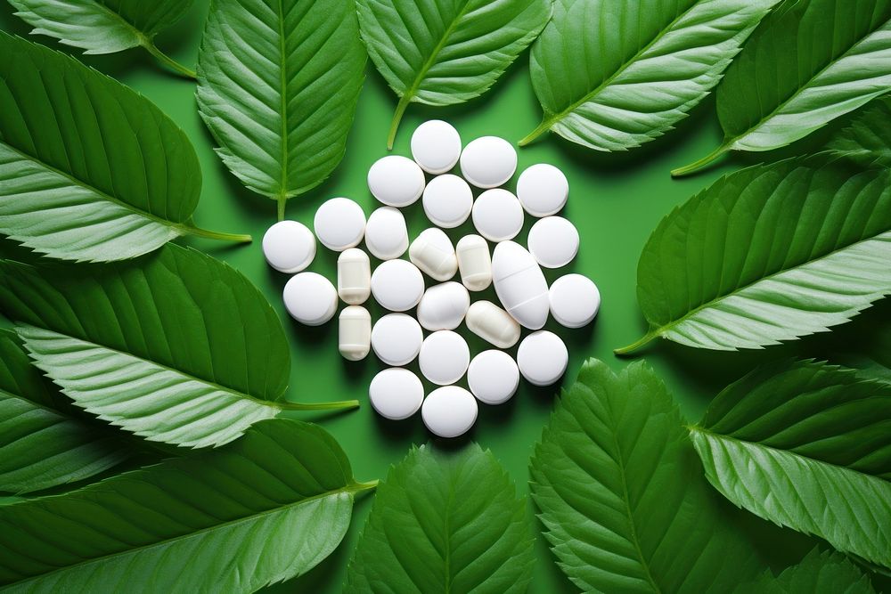 White pills leaf plant green. AI generated Image by rawpixel.