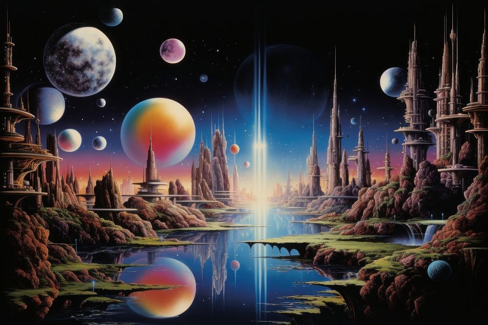 The floating Cities landscape reflection astronomy. AI generated Image by rawpixel.