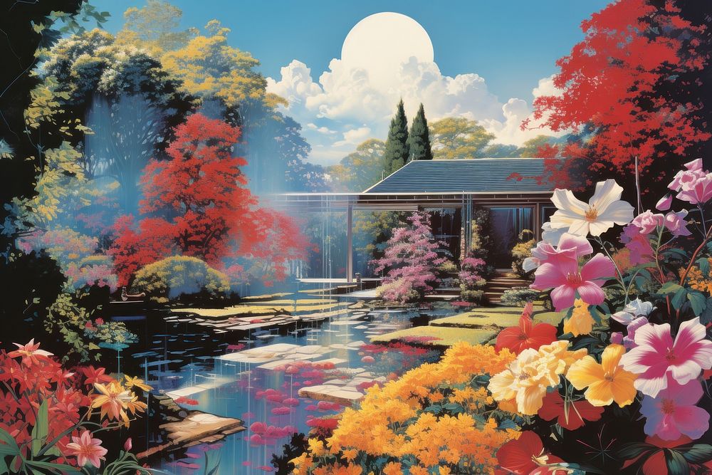 A spring garden art reflection landscape. AI generated Image by rawpixel.