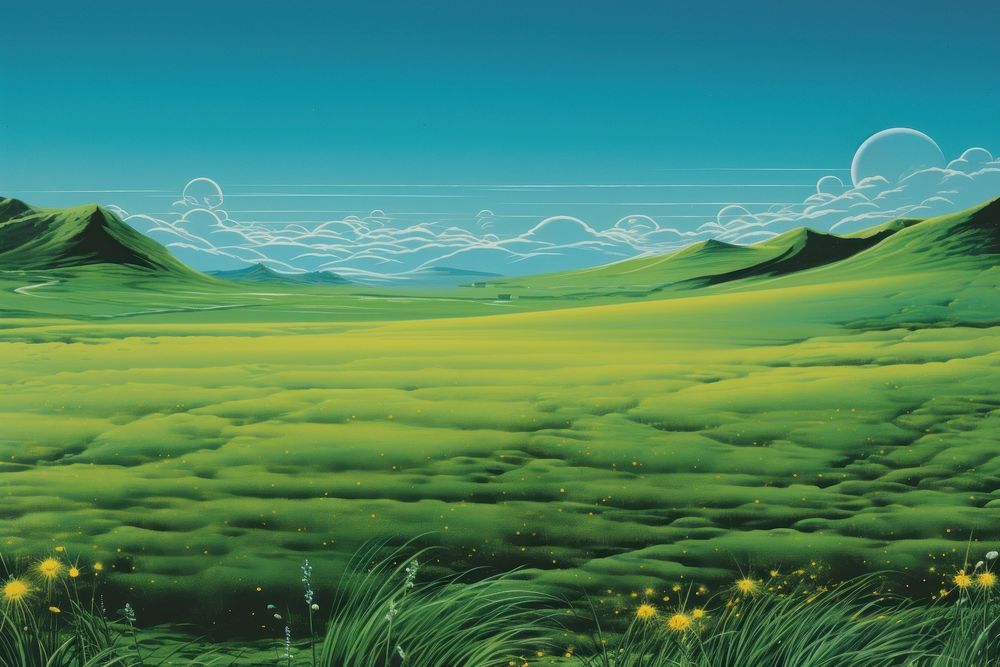 Empty Grass field landscape grass grassland. AI generated Image by rawpixel.