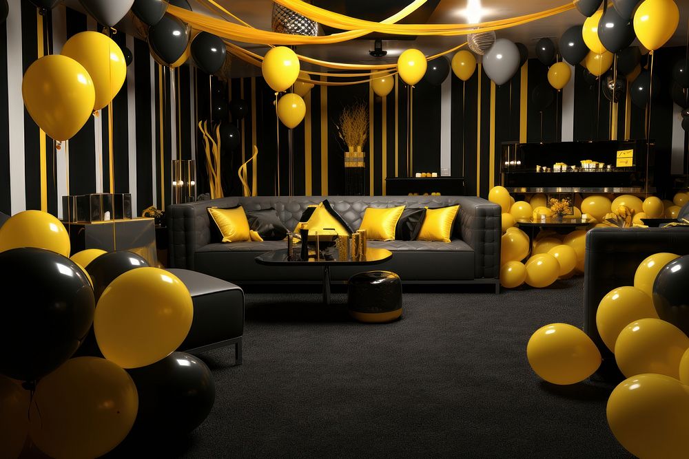 Party room furniture balloon yellow. AI generated Image by rawpixel.