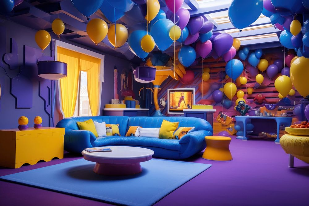Party room furniture balloon purple. AI generated Image by rawpixel.