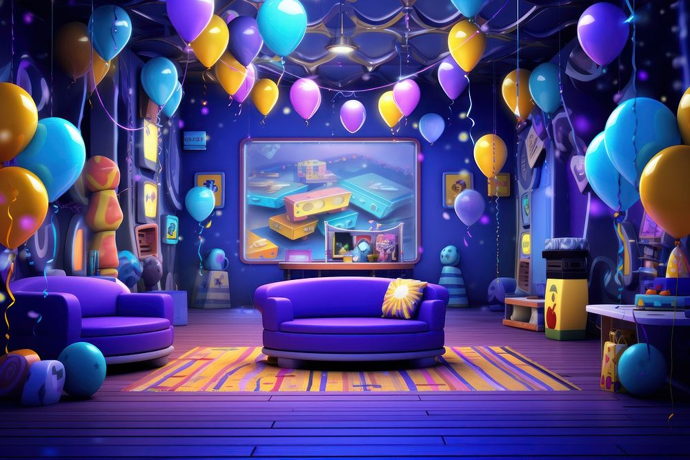 Party room purple balloon yellow. AI generated Image by rawpixel.