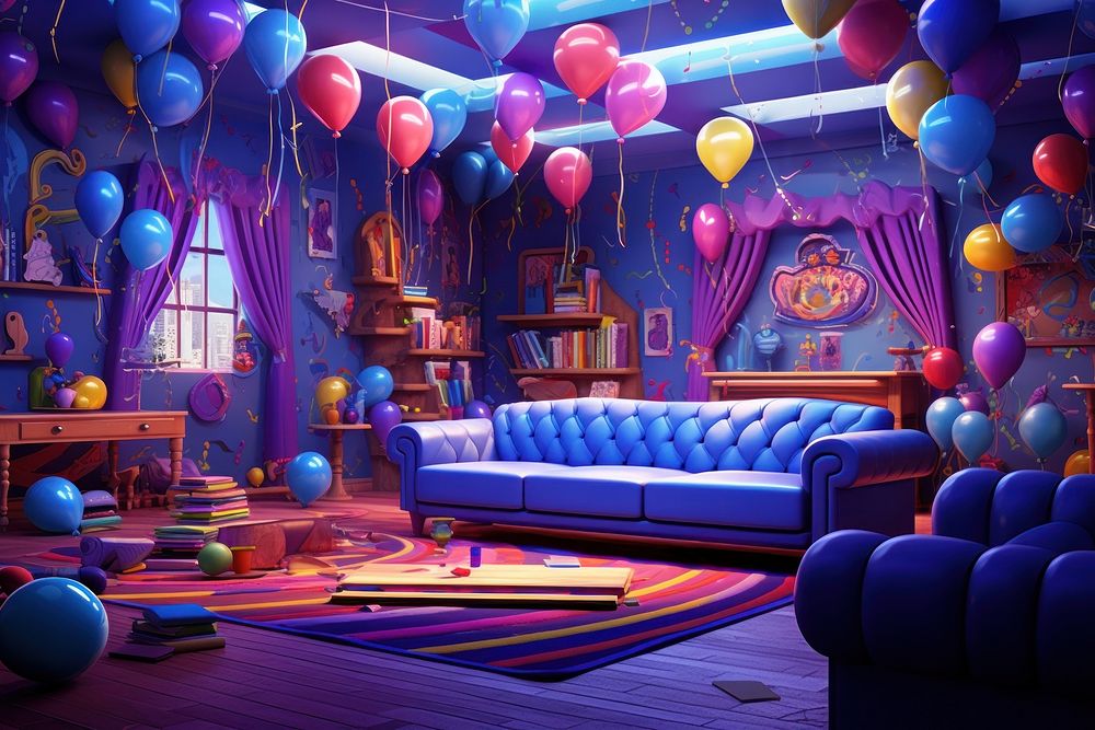 Party room furniture balloon purple. AI generated Image by rawpixel.