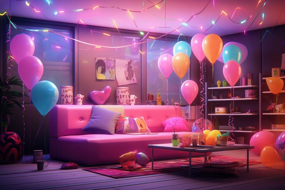 Party room decoration architecture furniture balloon. AI generated Image by rawpixel.