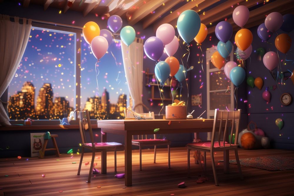 Party room decoration furniture balloon table. AI generated Image by rawpixel.