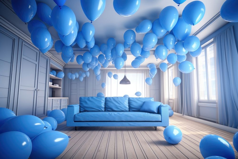 Party room balloon furniture blue. AI generated Image by rawpixel.