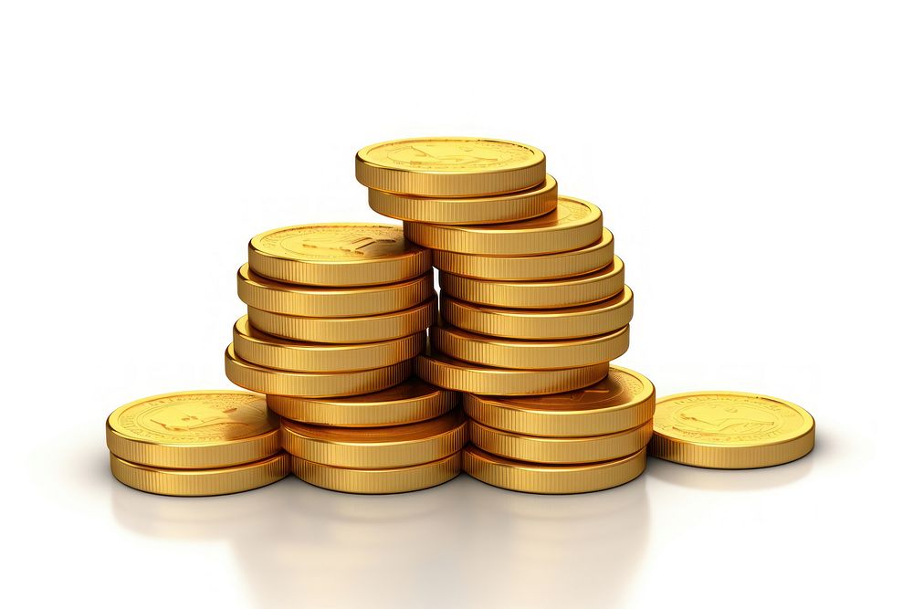 Gold coins money white background investment. AI generated Image by rawpixel.