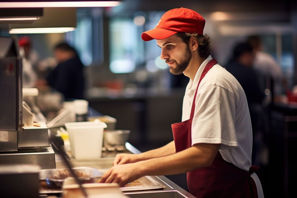 Fast food restaurant worker adult chef man. AI generated Image by rawpixel.