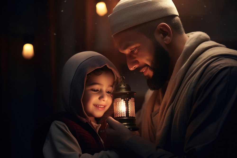 Ramadan muslim the father and child portrait lighting adult. AI generated Image by rawpixel.