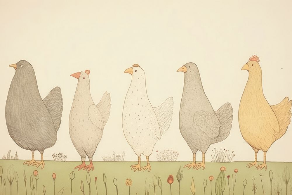 Chickens drawing animal sketch. AI generated Image by rawpixel.