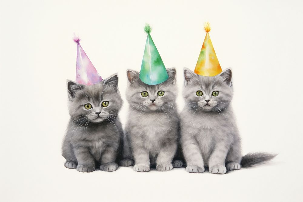 Three baby cat party scene mammal animal kitten. AI generated Image by rawpixel.