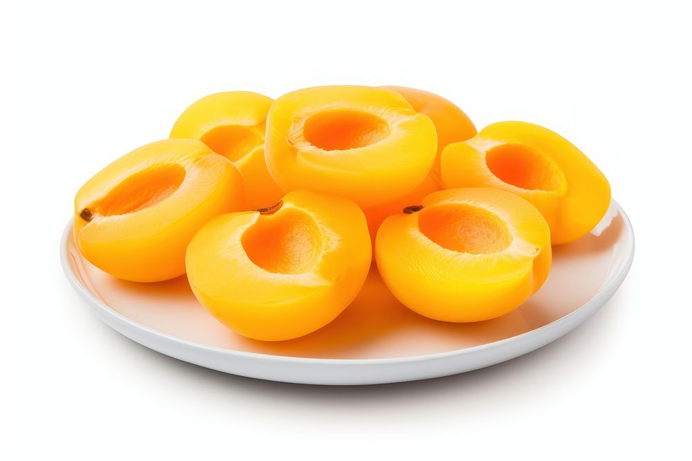Cut apricots plate food white background. AI generated Image by rawpixel.