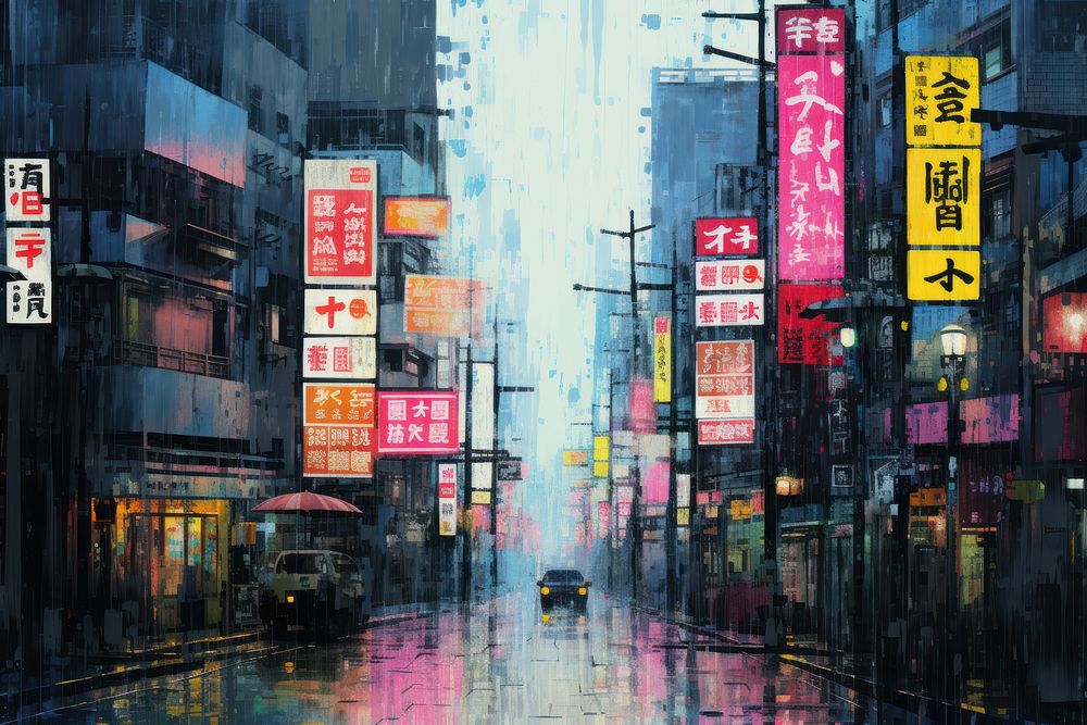 Tokyo lanscape rain vehicle street. AI generated Image by rawpixel.