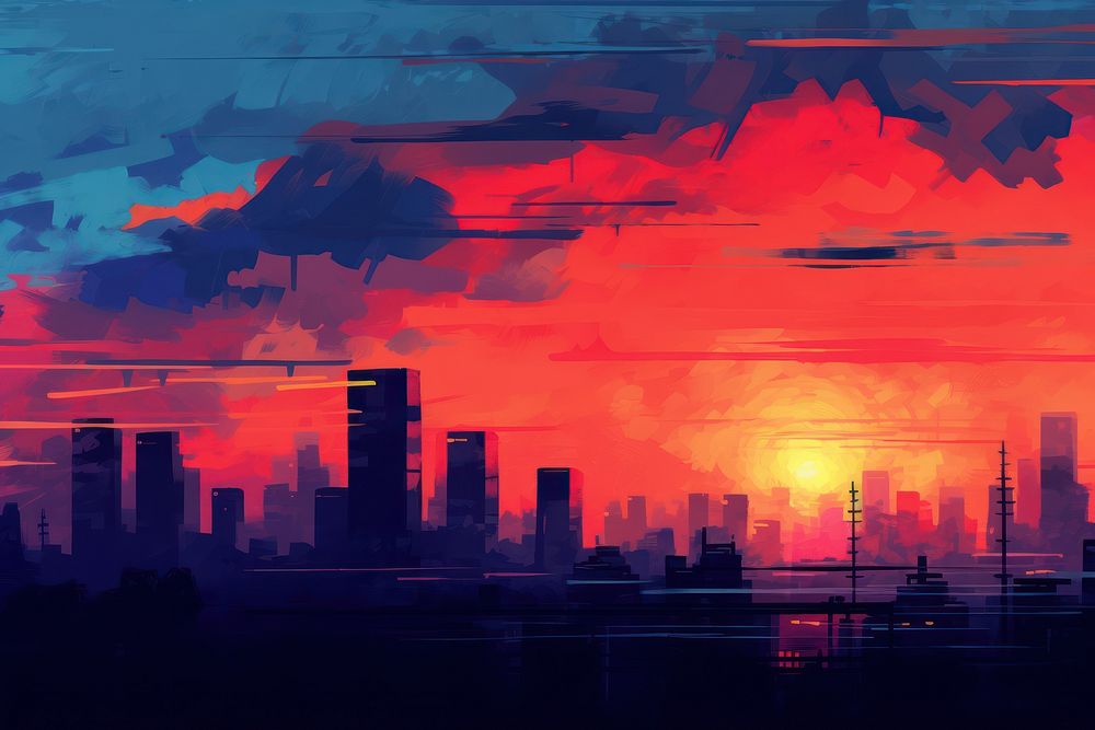 Tokyo lanscape outdoors painting sunset. AI generated Image by rawpixel.
