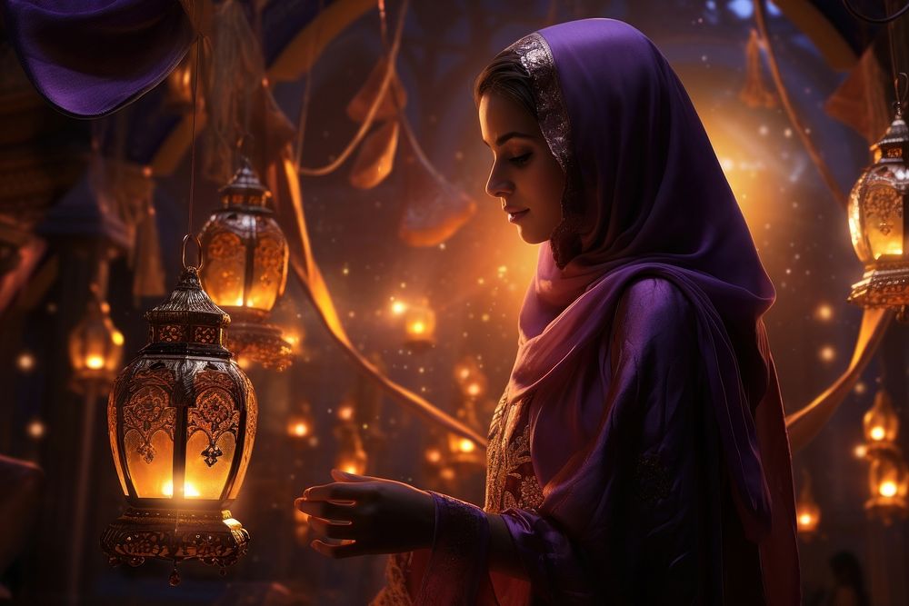 Ramadan lighting lantern adult. AI generated Image by rawpixel.