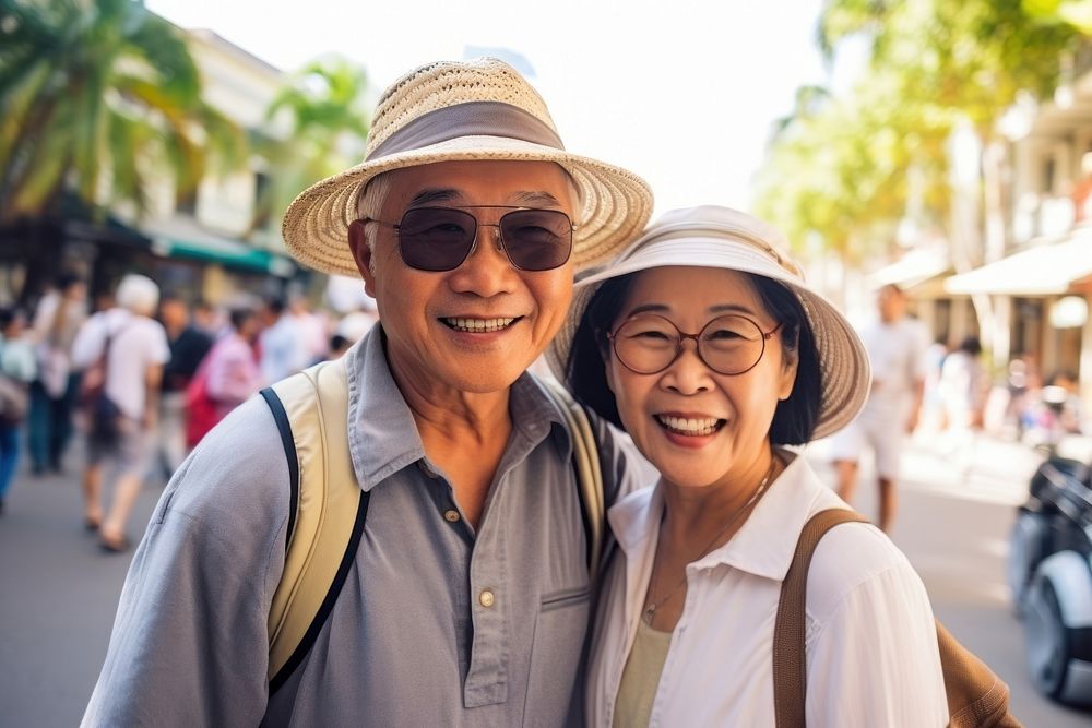 Asian senior couple portrait vacation glasses. AI generated Image by rawpixel.