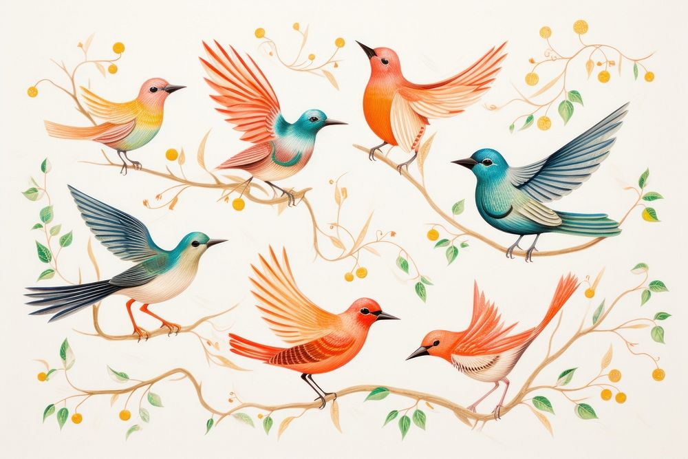 Birds drawing pattern animal. AI generated Image by rawpixel.
