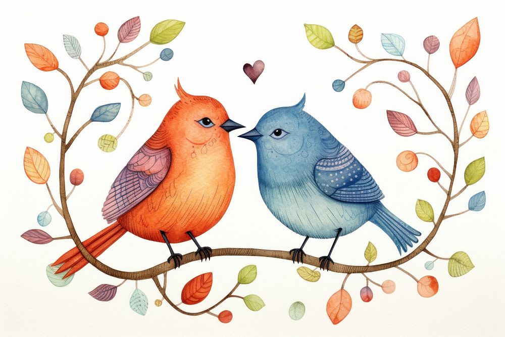 Love birds painting togetherness creativity. AI generated Image by rawpixel.