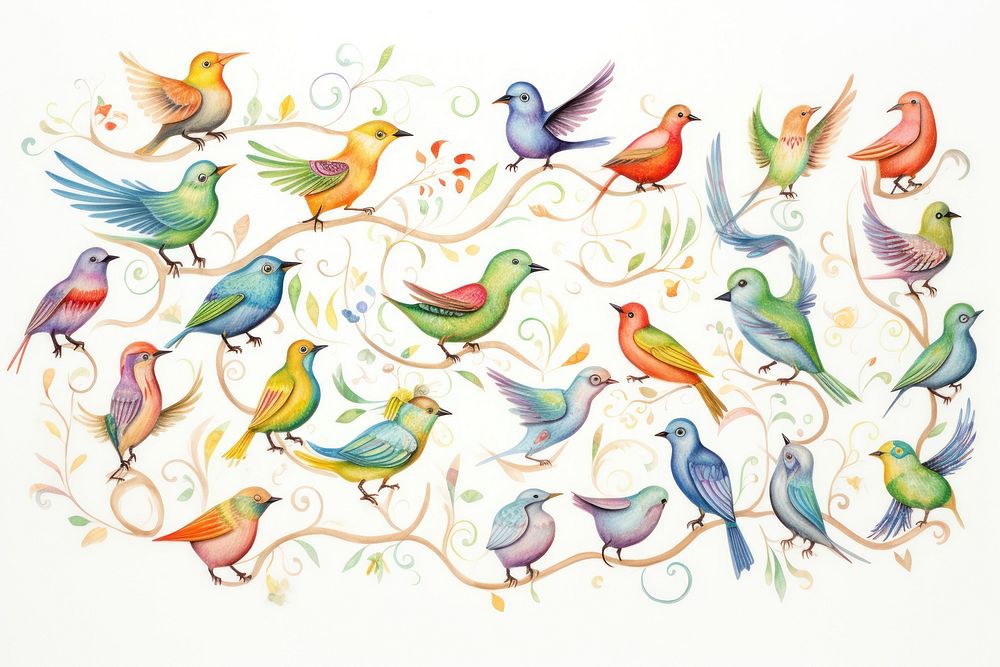 Birds bird painting pattern. AI generated Image by rawpixel.