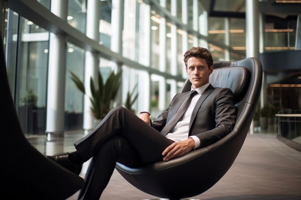 Businessman Sitting in Chair sitting chair furniture. AI generated Image by rawpixel.