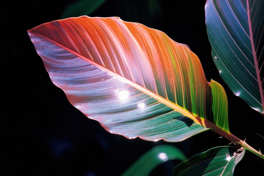 Rainbow light on a tropical leaf outdoors tropics nature. AI generated Image by rawpixel.