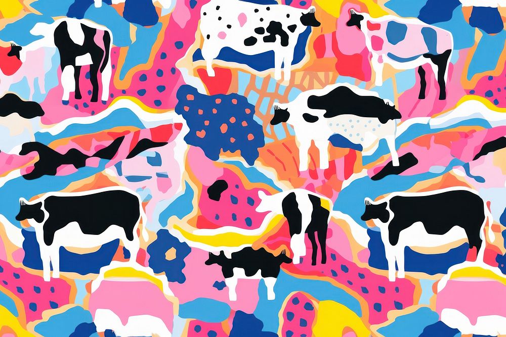 Vibrant cow print pattern livestock painting mammal. AI generated Image by rawpixel.