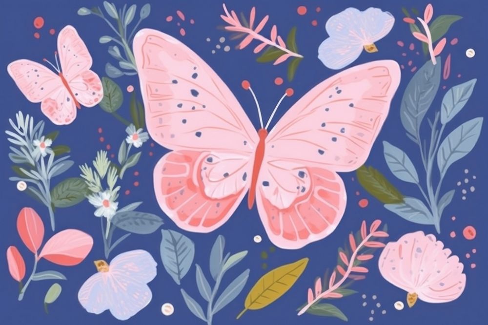 Butterfly pattern flower plant. AI generated Image by rawpixel.