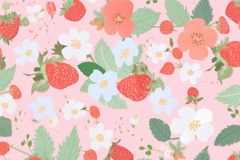 Strawberry pattern flower fruit. AI generated Image by rawpixel.