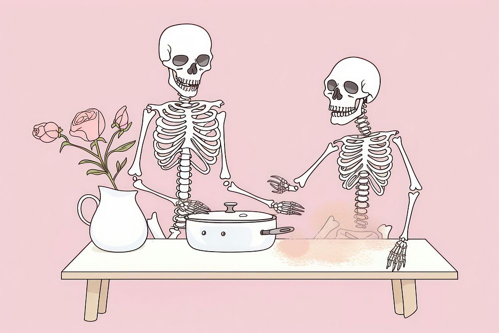 Skeleton cooking cartoon drawing sketch. | Premium Photo Illustration ...