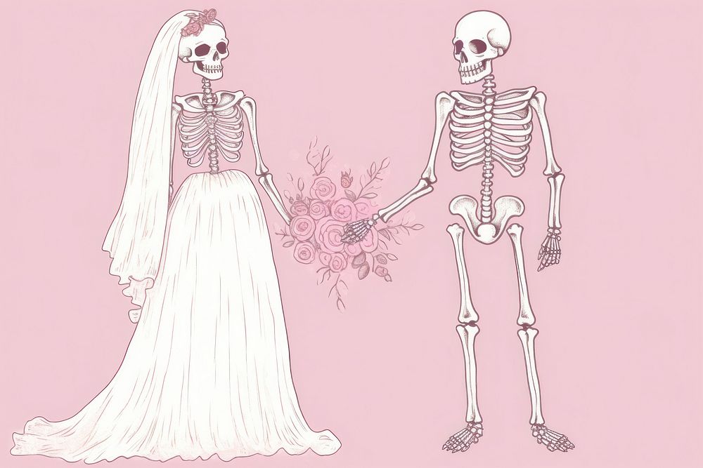 Skeleton couple married wedding bride dress. AI generated Image by rawpixel.
