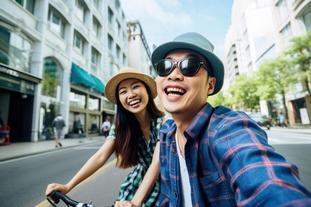 Asian couple street laughing portrait. AI generated Image by rawpixel.