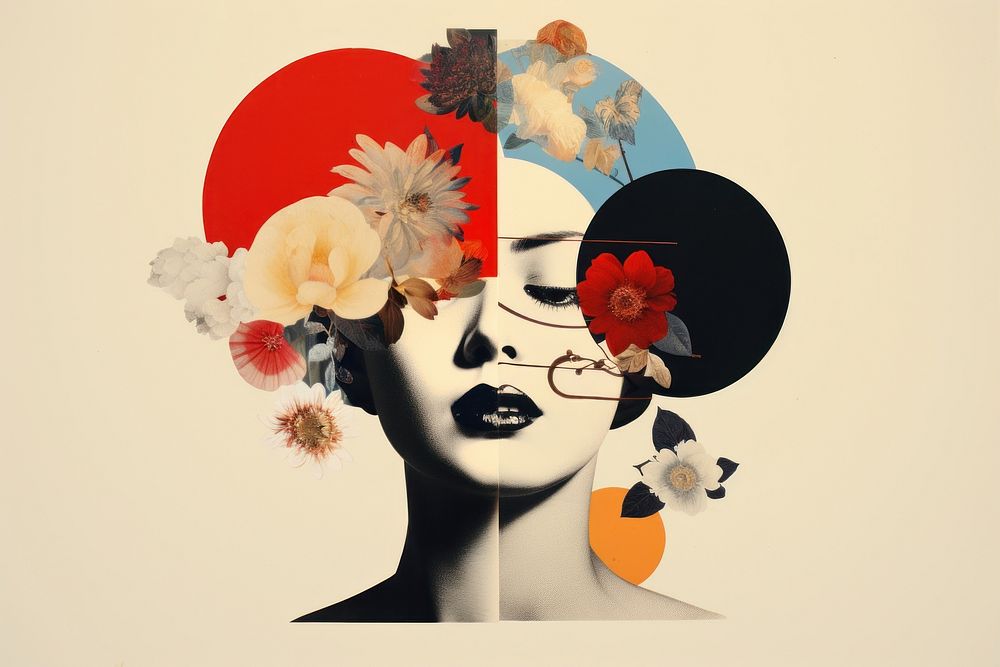 Collage portrait painting flower. AI | Premium Photo Illustration ...