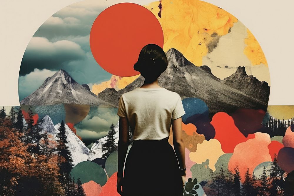 Collage mountain painting nature. AI generated Image by rawpixel.