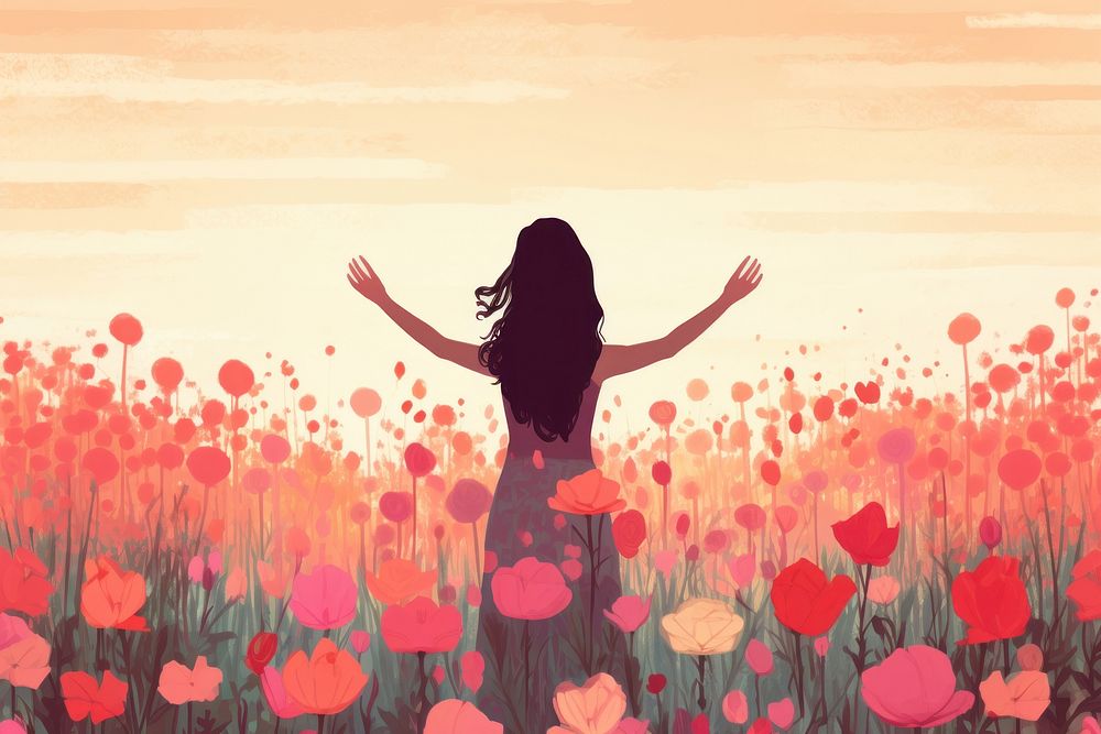 Carefree teen girl flower standing plant. AI generated Image by rawpixel.