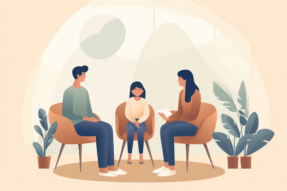 Therapist talking conversation furniture sitting. 