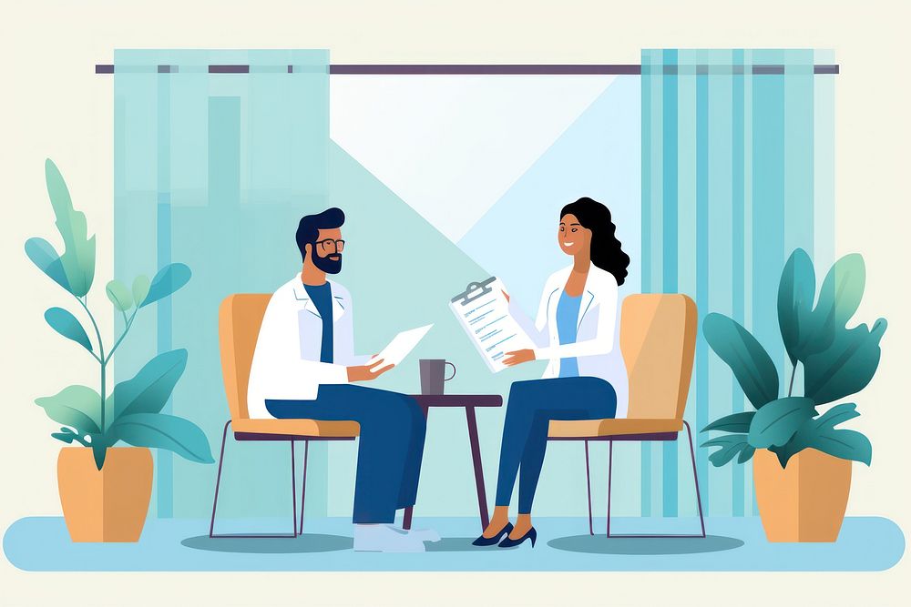 Therapist holding clipboard furniture sitting talking. AI generated Image by rawpixel.