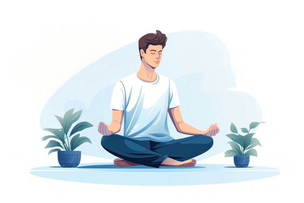 A man doing meditation at home plant yoga cross-legged. AI generated Image by rawpixel.