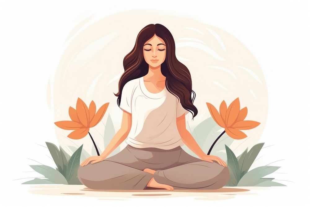 A woman doing meditation at home adult yoga cross-legged. AI generated Image by rawpixel.