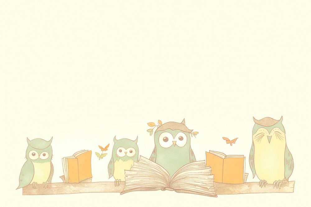 Owls reading book drawing animal sketch. AI generated Image by rawpixel.