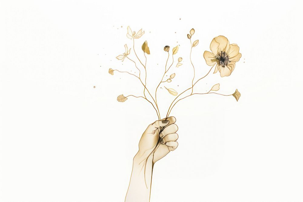 Hand with flowers drawing sketch plant. AI generated Image by rawpixel.