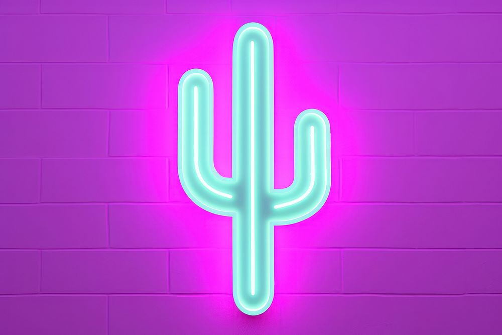 Pastel neon cactus light purple sign. AI generated Image by rawpixel.