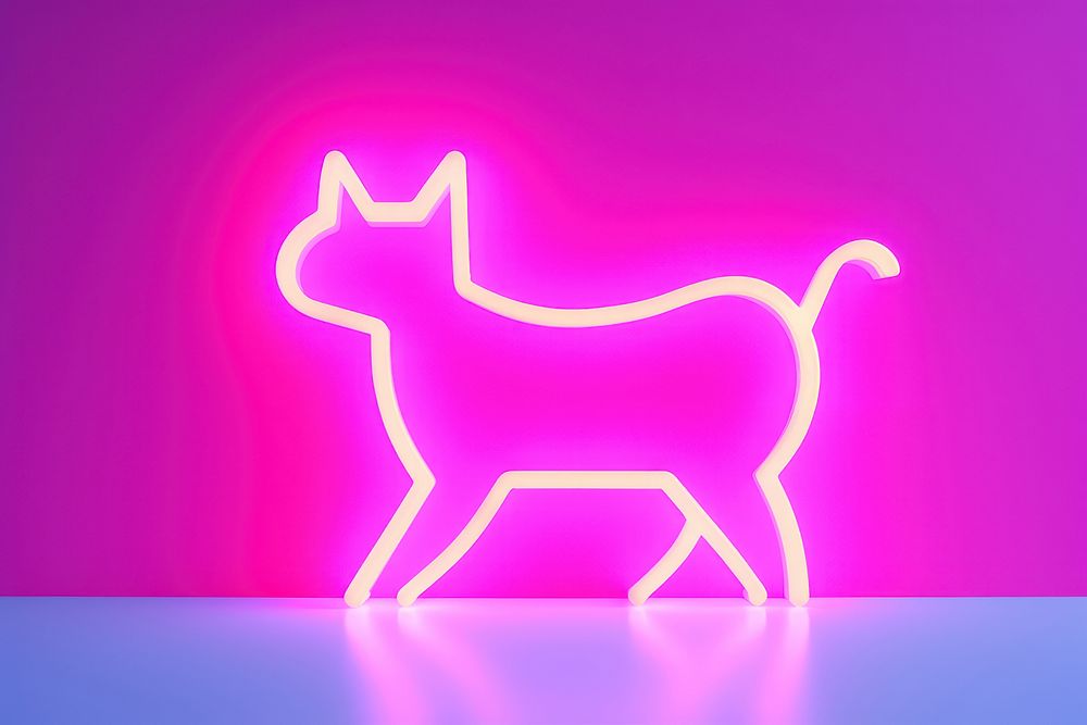 Pastel neon cat walking light purple representation. AI generated Image by rawpixel.