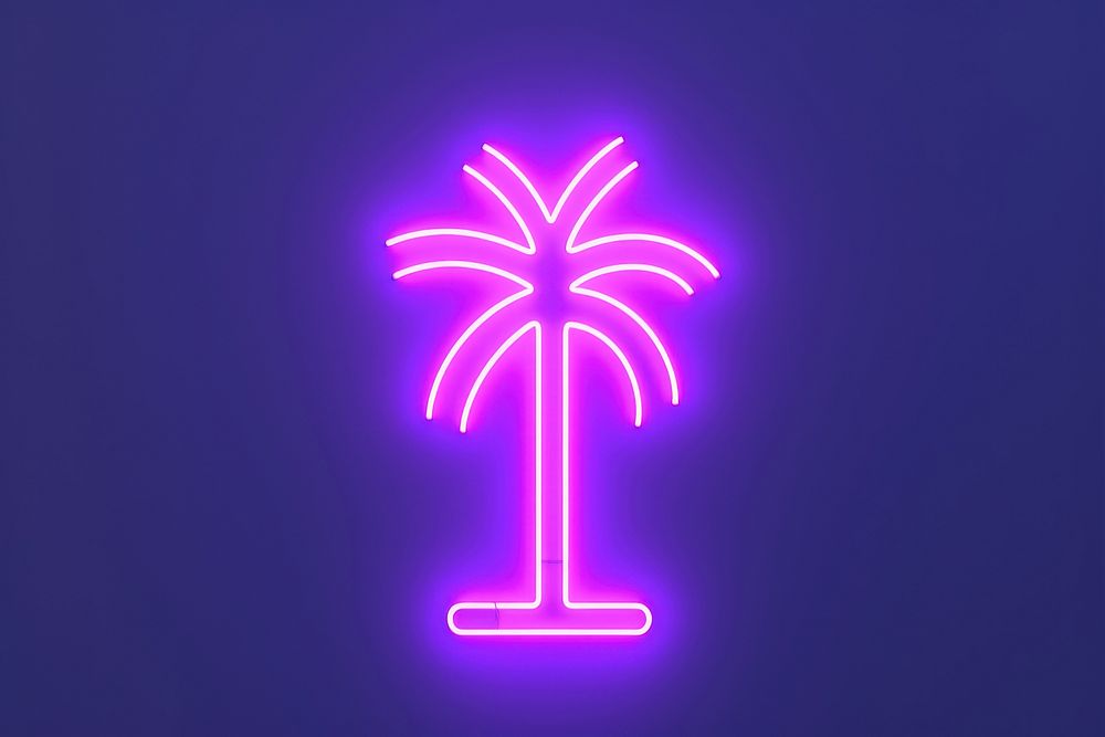 Pastel neon coconut tree light purple night. AI generated Image by rawpixel.