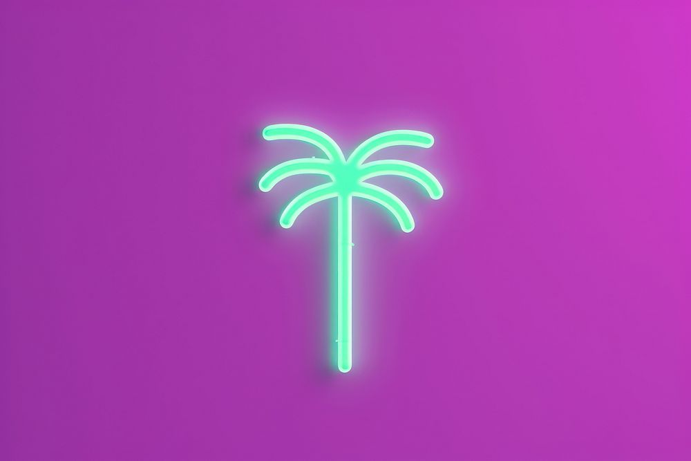 Pastel neon coconut tree light symbol line. AI generated Image by rawpixel.