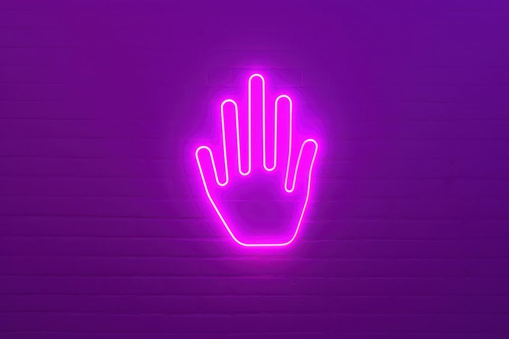 Pastel neon hand light purple line. AI generated Image by rawpixel.